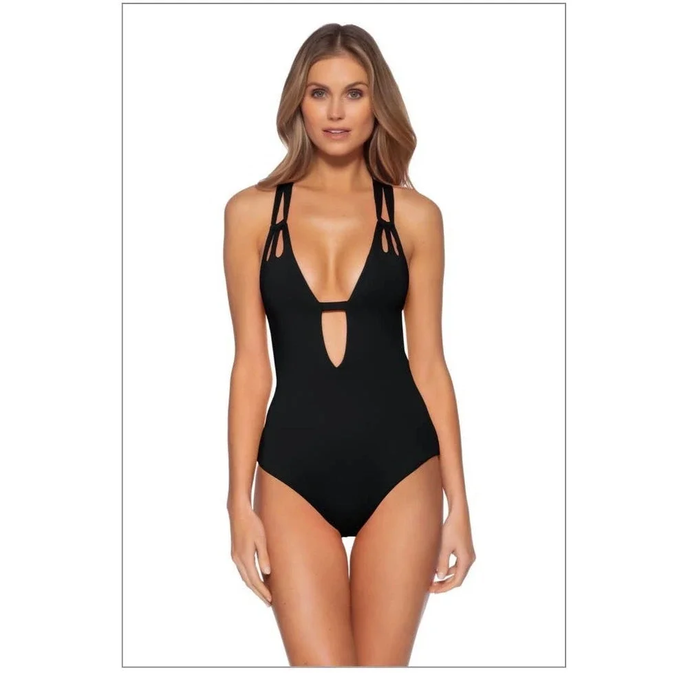 BECCA Black Skylar Plunge One Piece Swimsuit
